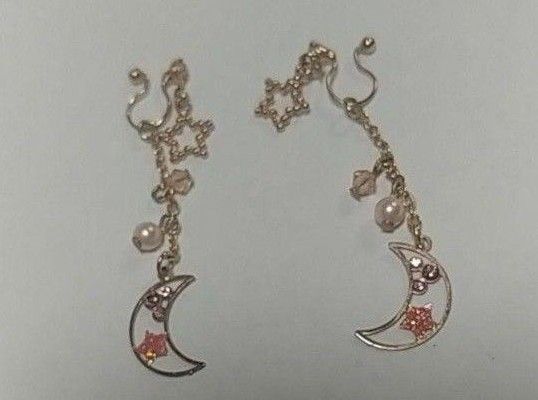フープイヤリング 星 月 飾り 美品
