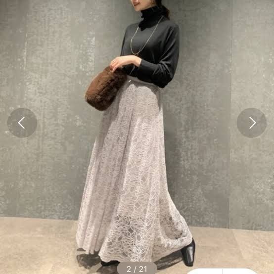 アニュアンス anuans スカラップレーススカート グレー 総レース 花柄 S