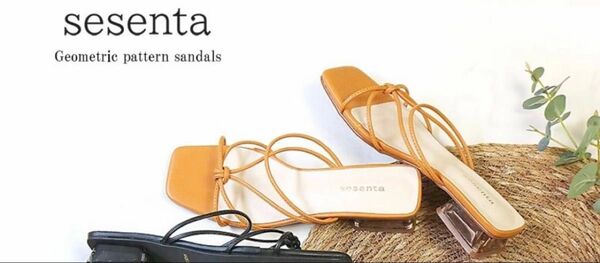 中古 クリアヒールsesenta ストリングストラップスクエアトゥサンダル M