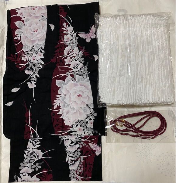 ★中古 美品 M〜L フリーサイズ 浴衣セット 花柄 可愛い