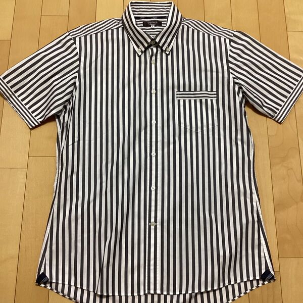 【used】ORIHICA オリヒカ サイズL 半袖シャツ ビジネス ストライプ ボタンダウンシャツ 綿100