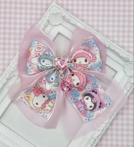 No.68 ハンドメイド ヘアゴム リボン キッズ クロミ ハローキティ シナモロール マイメロ ゆめかわ