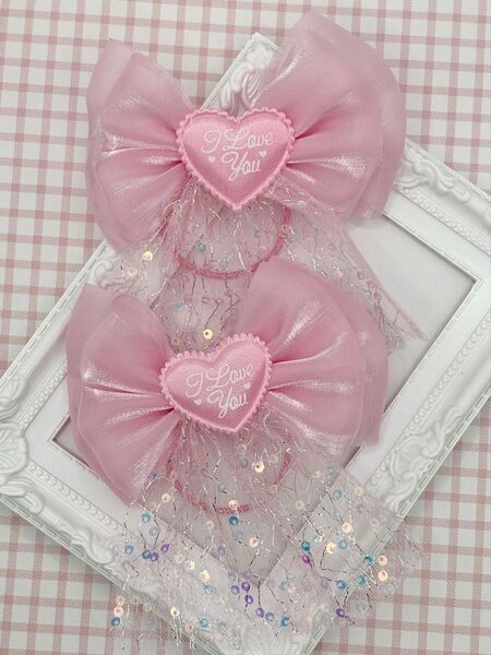 No.110 ハンドメイド ヘアゴム リボン キッズ ピンク ハート