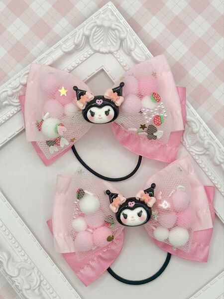 No.116 ハンドメイド ヘアゴム リボン キッズ クロミ シャカシャカリボン ピンク