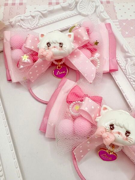 No.128 ハンドメイド ヘアゴム リボン キッズ ミッコ mikko ピンク シャカシャカリボン