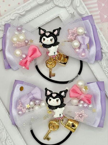 No.129 ハンドメイド ヘアゴム リボン キッズ クロミ シャカシャカリボン ライトパープル