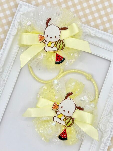 No.112 ハンドメイド ヘアゴム リボン キッズ サンリオスイカ ポチャッコ