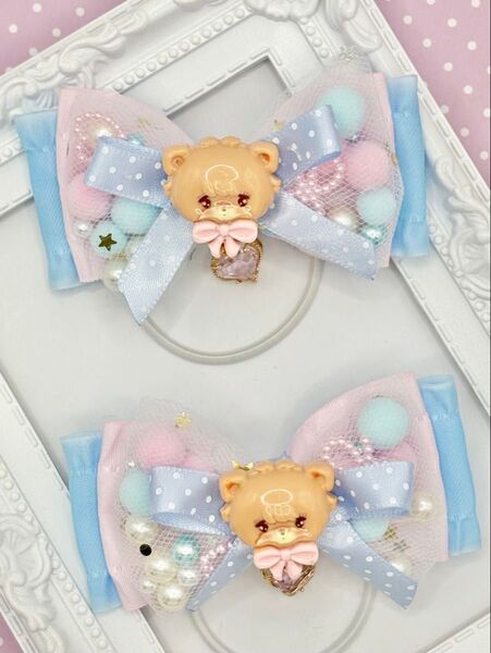 No.139 ハンドメイド ヘアゴム リボン キッズ mikko ミッコ ピンク 水色 フリル シャカシャカリボン