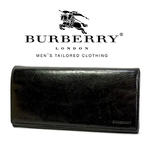 【大人気】 BURBERRY バーバリー 紳士 コンチネンタル レザー ウォレット 二つ折り 長財布 ブラック メンズ ビジネス
