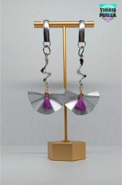 ハンドメイド ピアス★ シルバー パープル タッセル 個性的