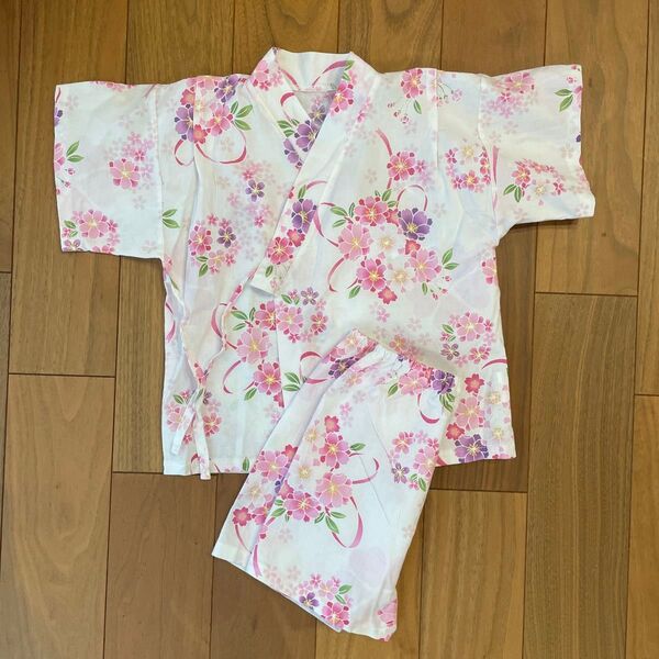 女の子 甚平 95cm ピンク 花柄