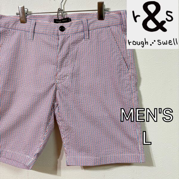 【rough & swell】美品シアサッカーショートパンツ ゴルフ メンズL ラフアンドスウェル ハーフパンツ