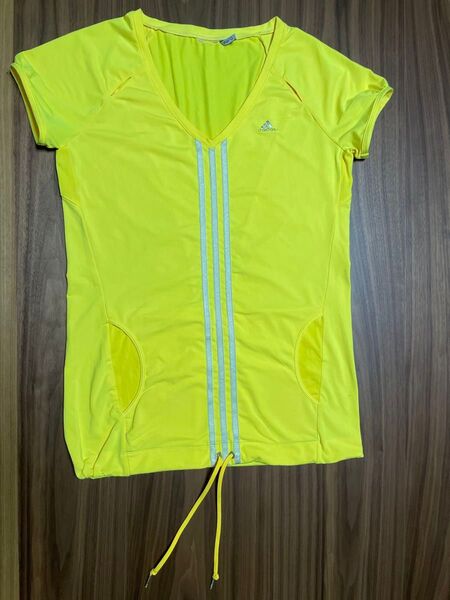 adidas レディース Tシャツ イエロー Lサイズ CLIMA 速乾機能 ダンスウェア ランニングウェア スポーツウェア