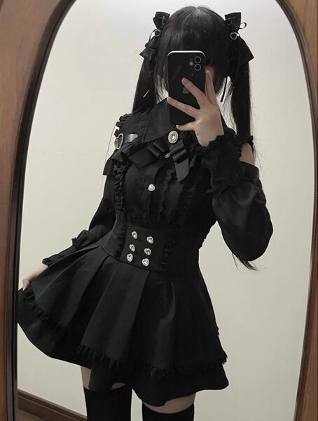M ゴスロリ 地雷系 セットアップ 原宿系ファッション 黒 新品 コスプレ衣装 ロリータ