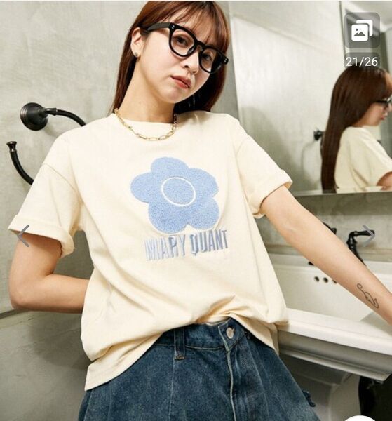 ☆新品未使用☆MARY QUANT × PUBLUX/マリークワント 相良刺繍 Tシャツ 限定展開 レディース☆サックスブルー☆