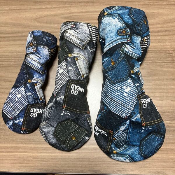 最新作☆ハンドメイド ドライバー用フェアウェイウッド用ユーティリティ用ヘッドカバー3個セット デニム風3色