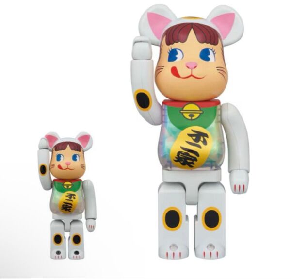 BE@RBRICK 招き猫 ペコちゃん 白メッキ 蓄光ミルキー入り