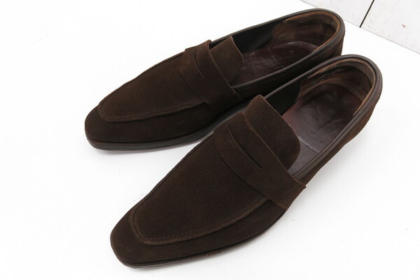 【送料無料】クロケット&ジョーンズ CROCKETT&JONES スエードローファー 靴 濃茶 ビジネスシューズ 26.0㎝