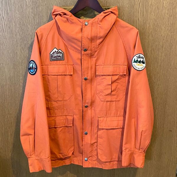 STUSSY ステューシー 60/40 オレンジ ナイロンジャケット (L)ワッペン フード 超レア
