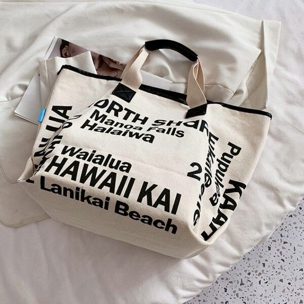 LOCO HAWAII キャンバス トートバッグ ロコハワイ ハワイ ロゴ プリント アロハ ブラック 黒 お洒落 大容量 旅行