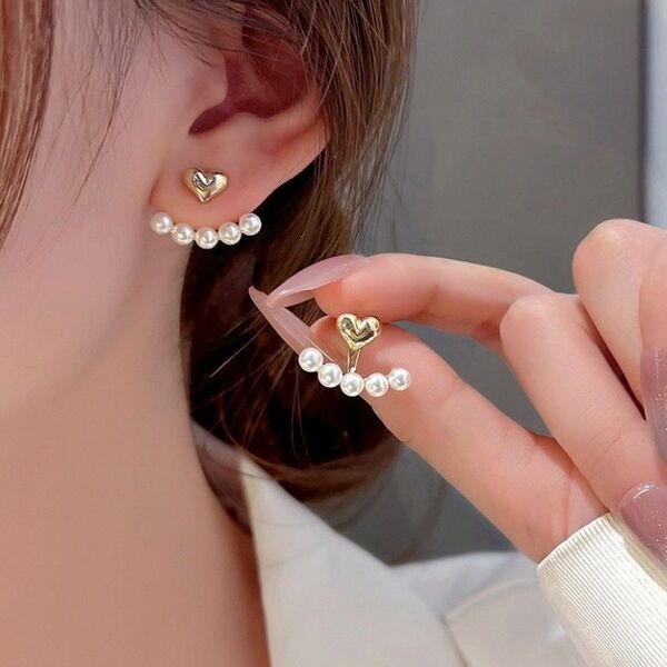 パール 5連 ピアス ハート 韓国 バレエコア 結婚式 真珠 夏 フォーマル カジュアル 上品 大人 シンプル おしゃれ 人気