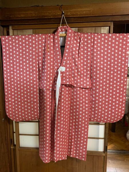 羽織 着物 和装 麻の葉模様 レッド 肌襦袢付き