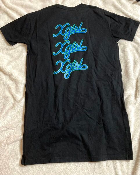 エックスガール 黒 チュニック 半袖 Tシャツ カットソー ロゴ シンプル