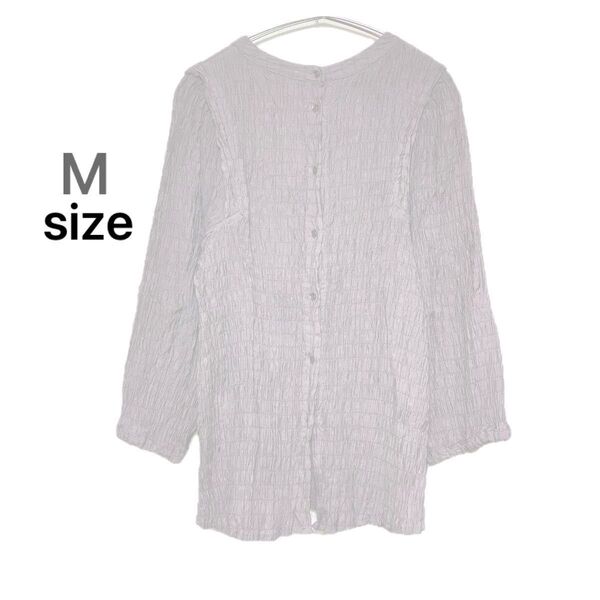 シャーリング バンドカラー クルーネック カットソー ブラウス ピンク系 M 前後2way