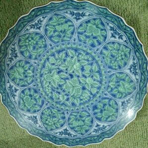 【美濃焼】 庫山窯 青華緑彩 大皿