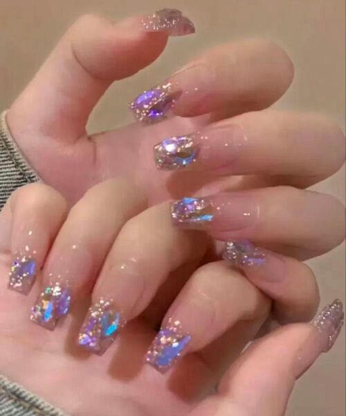 24個 ネイル ネイルチップ つけ爪 キラキラ 可愛いストーン デコ