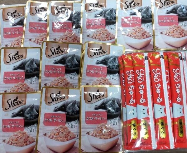 ShebaRich シーバリッチ お魚ミックス かつおサーモン12袋 チャオちゅーる20本 まとめ売り 猫おやつ ウエットフード