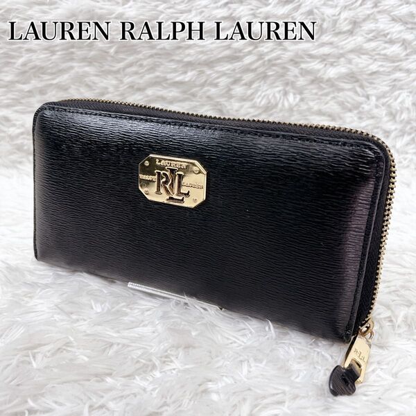 ローレンラルフローレン レザー ラウンドジップ ロゴプレート 長財布 ウォレット レザー
