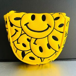 ゴルフヘッドカバー パターカバー マレット用マグネット式 笑顔