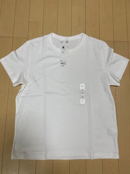 新品 GU ジーユー コットンスムースクルーネック レディース XLサイズ ホワイト 無地 白 Tシャツ 半袖 本体綿100%