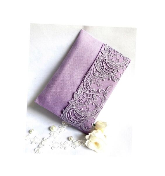 限定!《 訳あり逸品 》* レースポケットティッシュケース/くすみラベンダー * チュールlace 豪華 daily