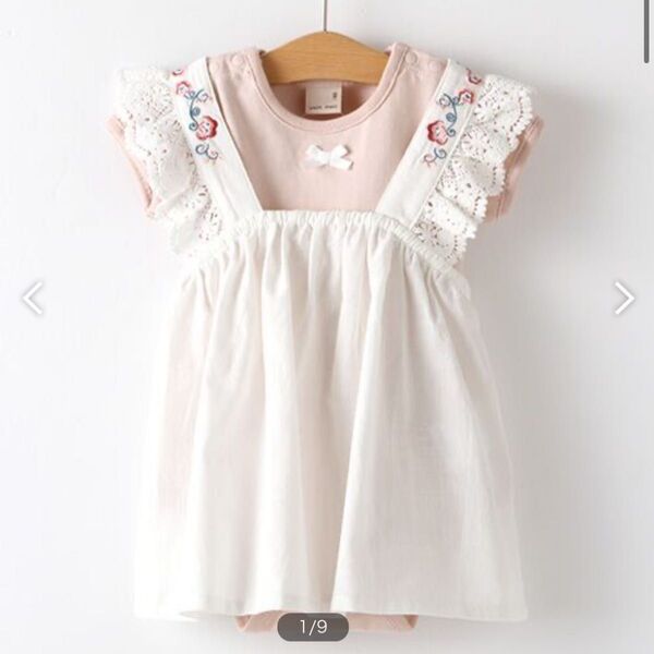 プティマイン ワンポイントロンパース×バックリボン肩レースワンピースセット 80cm 女の子 子供服