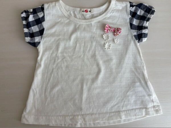 チェック柄袖の半袖Tシャツ 80cm キッズ 女の子 子供服