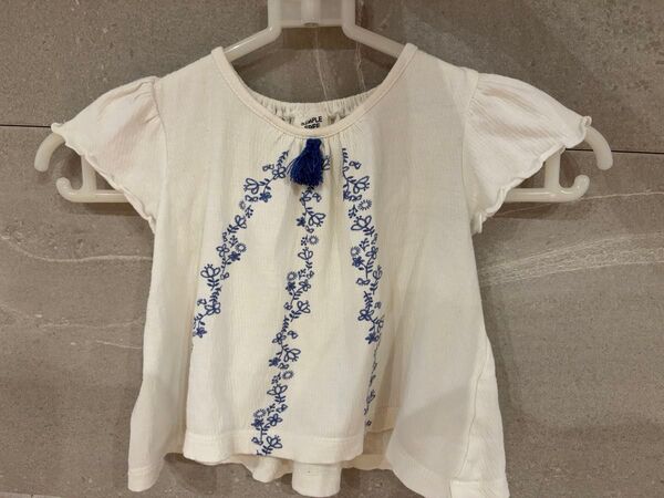 アカチャンホンポ SIMPLE FREE 刺繍入りフリル袖トップス カットソー ホワイト 半袖Tシャツ トップス 70cm