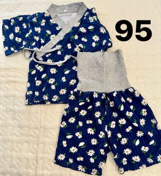 花柄 ネイビー甚平 95cm 女の子 キッズ ベビー服