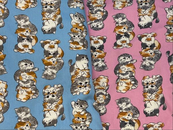 処分SALE FUWARI オックス生地 猫タワー柄 生地合計1m