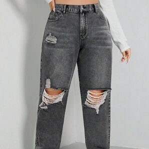 SHEIN EZwear プラスハイウエスト裂けデニム 4XL