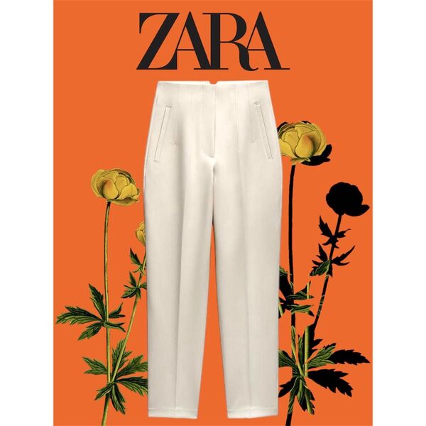 ZARA ザラ ハイウエストパンツ パンツ チノパン スラックス カジュアルパンツ オフィスカジュアル アイボリー S