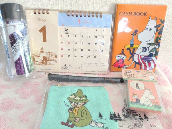 ムーミン プチウォータボトル&ペンケース スナフキン&キャッシュブック&メモ帳& 卓上 カレンダー☆お買い得セット!!