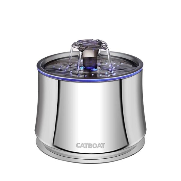 【未使用】CATBOAT 猫 水飲み器 ステンレス製 猫 犬 給水器 ペット 自動給水器 2.5L大容量 噴水タイプ 取付簡単