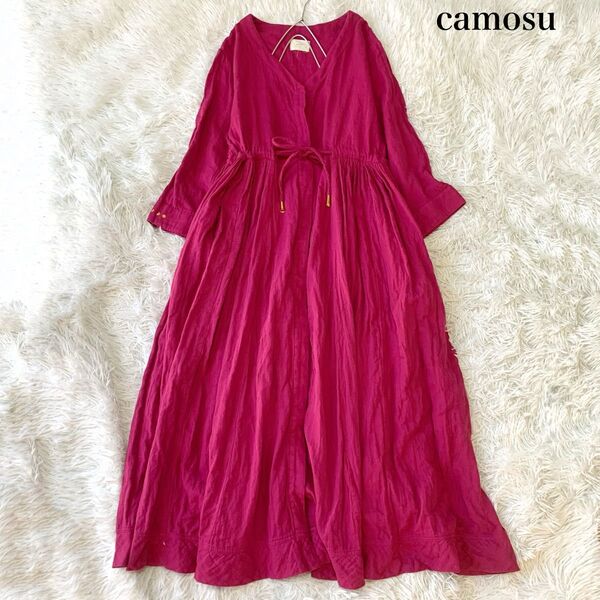 camosu カモス ガーゼロングワンピース マキシ フレア 袖刺繍入り フリーサイズ 日本製 定価2.9万