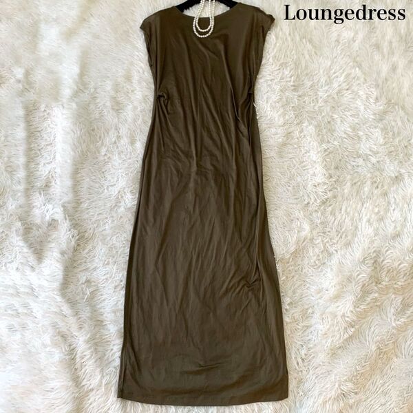 Loungedress ラウンジドレス バックスリット カットソー ロングワンピース フレンチスリーブ 金プレート付き フリー