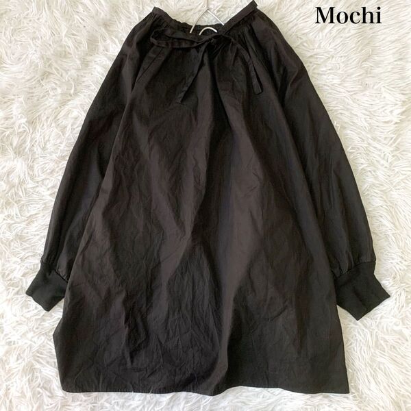 Mochi モチ シルクコットン 袖リブ ドルマンスリーブ シャツブラウス リボン 2サイズ オーバーサイズ