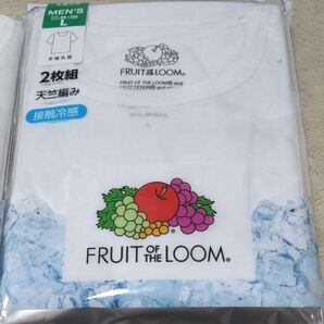 ①FRUIT OF THE LOOM フルーツオブザルーム メンズ アンダーシャツ ホワイト 接触冷感 Lサイズ 2枚 半袖 丸首