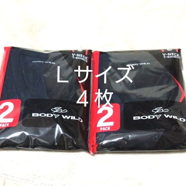②GUNZE グンゼ BODYWILD メンズ 紳士 Lサイズ Vネック 半袖 Tシャツ 抗菌防臭加工 4枚組 ブラック