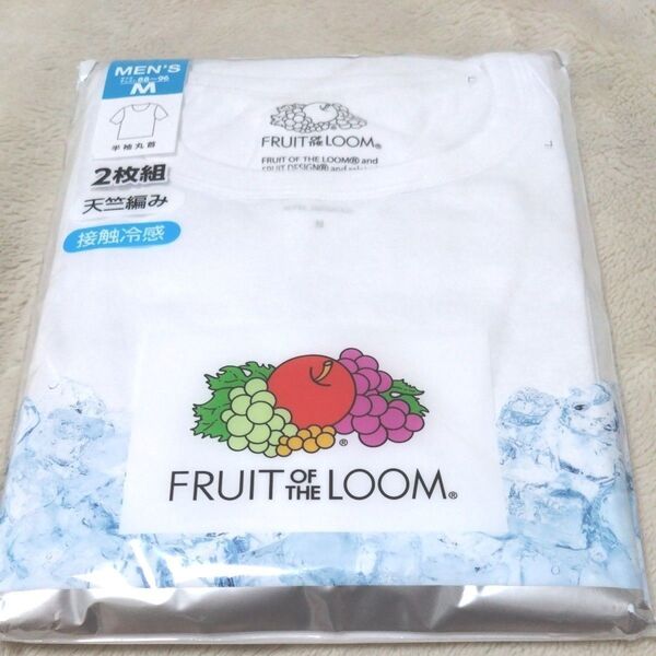 ②FRUIT OF THE LOOM フルーツオブザルーム メンズ アンダーシャツ ホワイト 接触冷感 Mサイズ 2枚 半袖 丸首